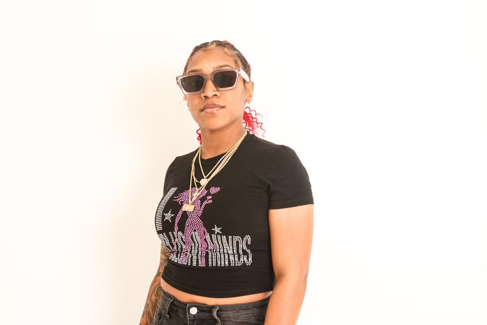 “I 💕 Exclusive Minds” Rhinestone Crop Top (Black)