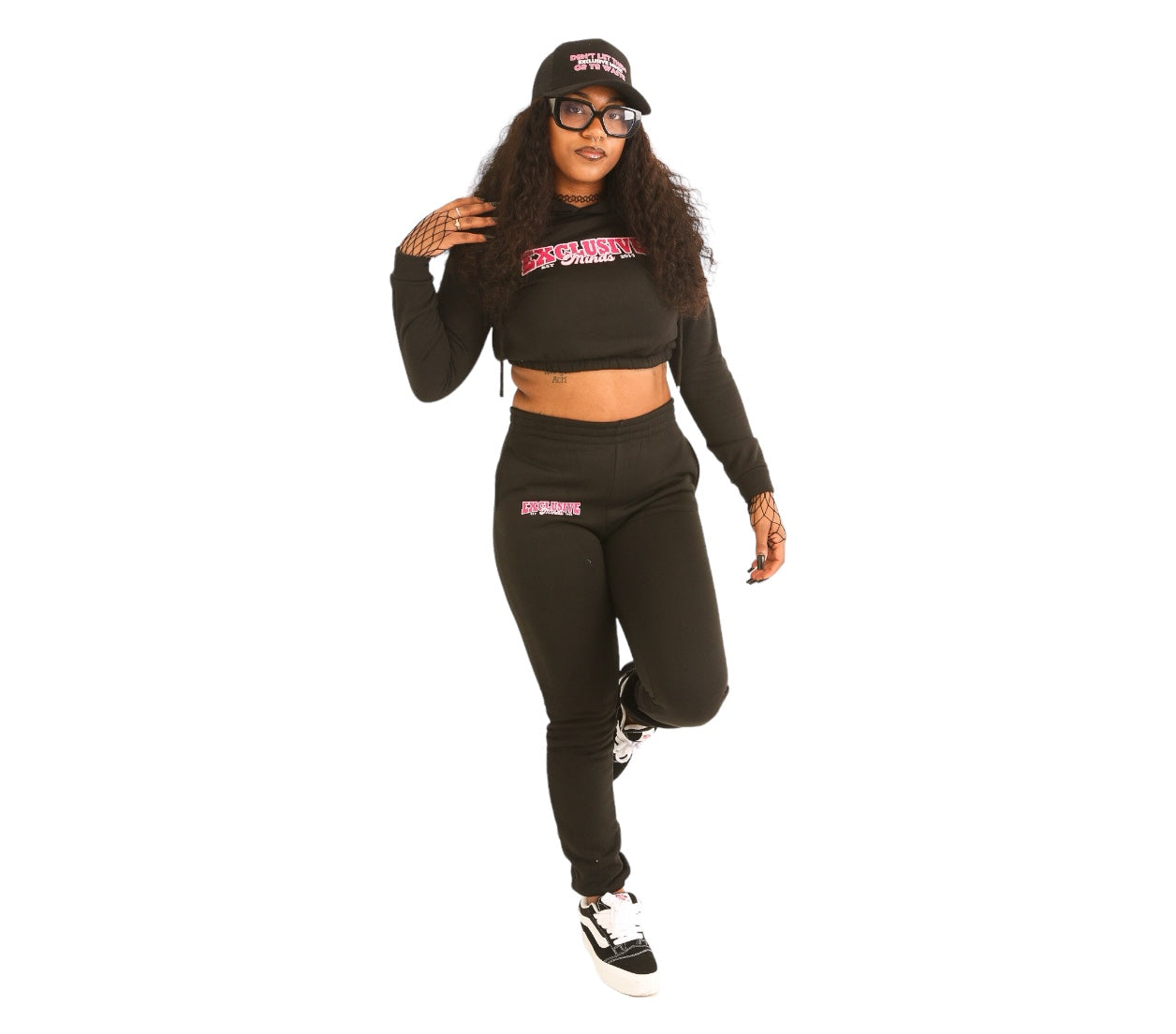 Crop Sweatsuit (Black/Pink)