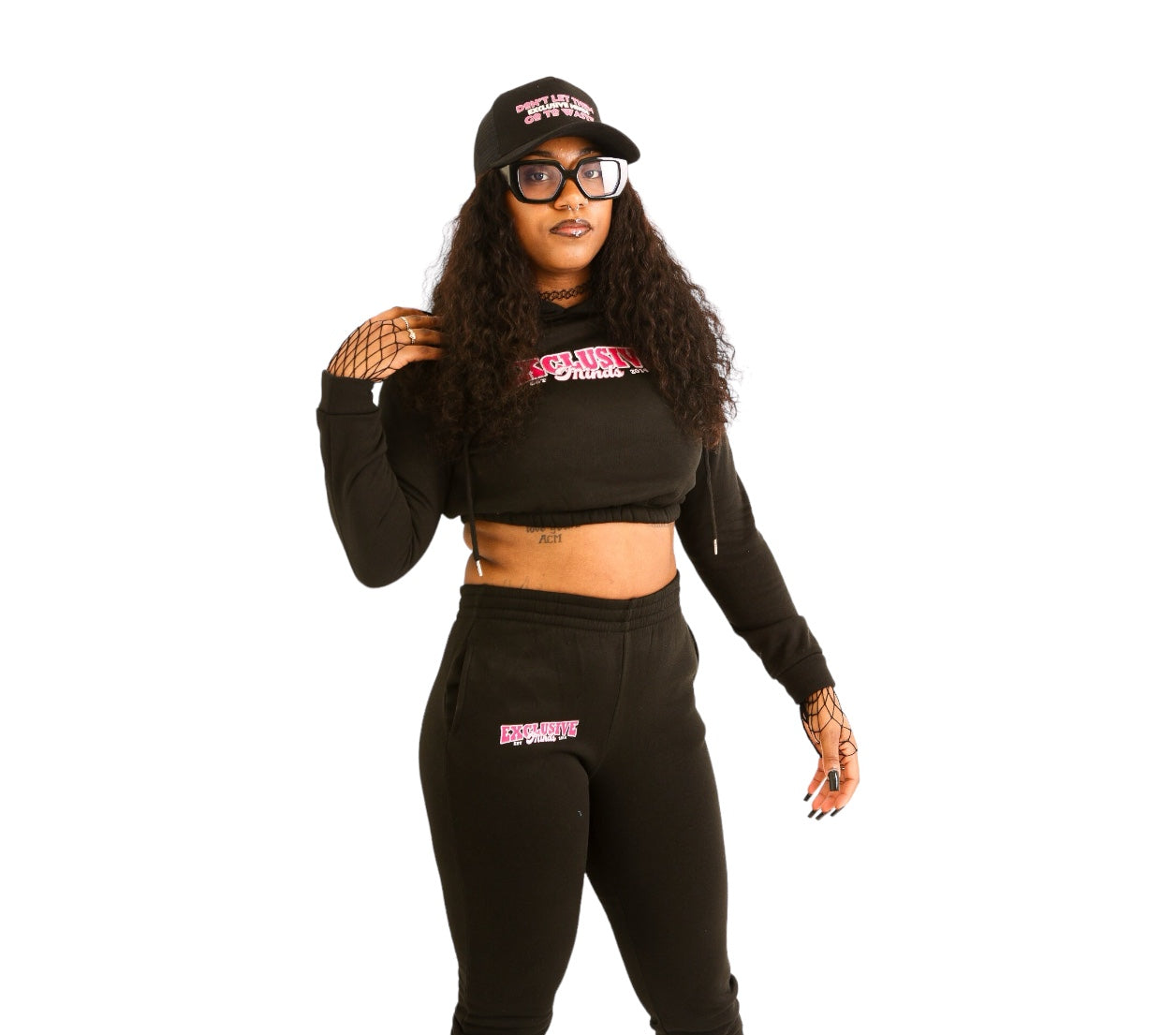 Crop Sweatsuit (Black/Pink)