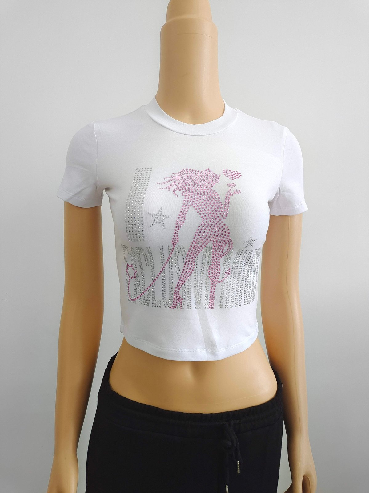 “I 💕 Exclusive Minds” Rhinestone Crop Top (White)