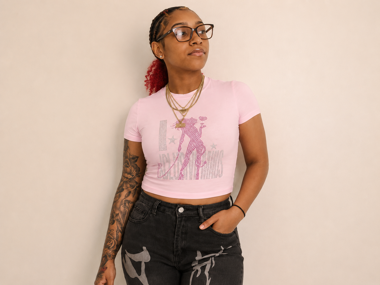 “I 💕 Exclusive Minds” Rhinestone Crop Top (Pink)